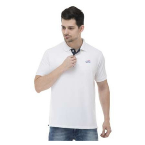 Pure White with Navy Blue Trim T-Shirt- luxury Polo