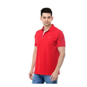 Crimson Blaze with Crisp White Placket T-Shirt- Poly Cotton Mate Polo