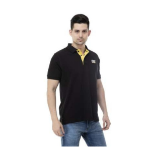 Noir Black with Vibrant Yellow Placket T-Shirt- Poly Cotton Mate Polo